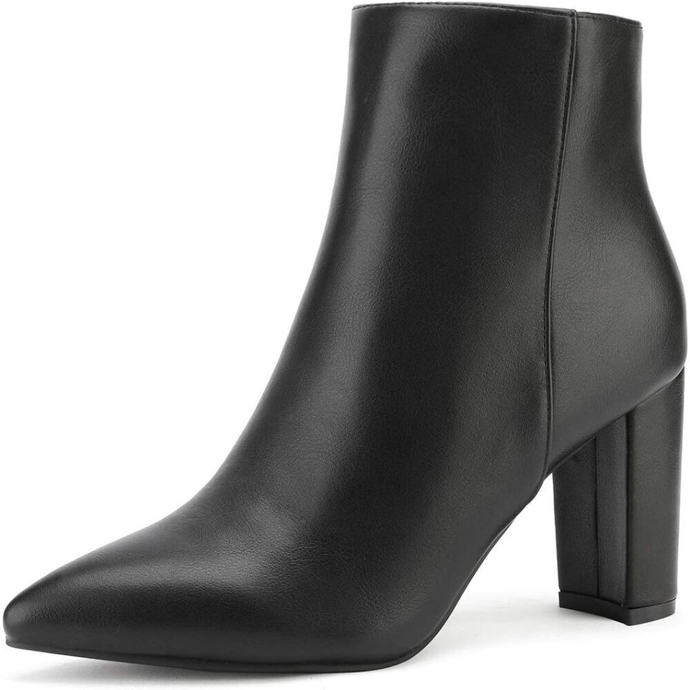 Dream Pairs Women's Black/Pu Pointed Toe Chunky Block Heel Ankle Booties